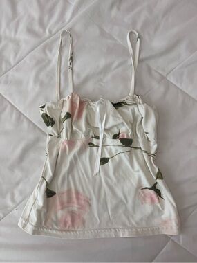 Floral White & Pink Adjustable Spaghetti-Strap Tank Top